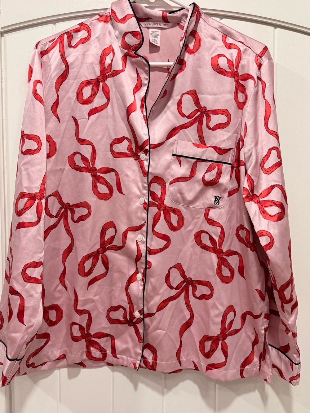 Victoria’s Secret Pink Red Bow Satin Pajama Set Small Holiday Christmas